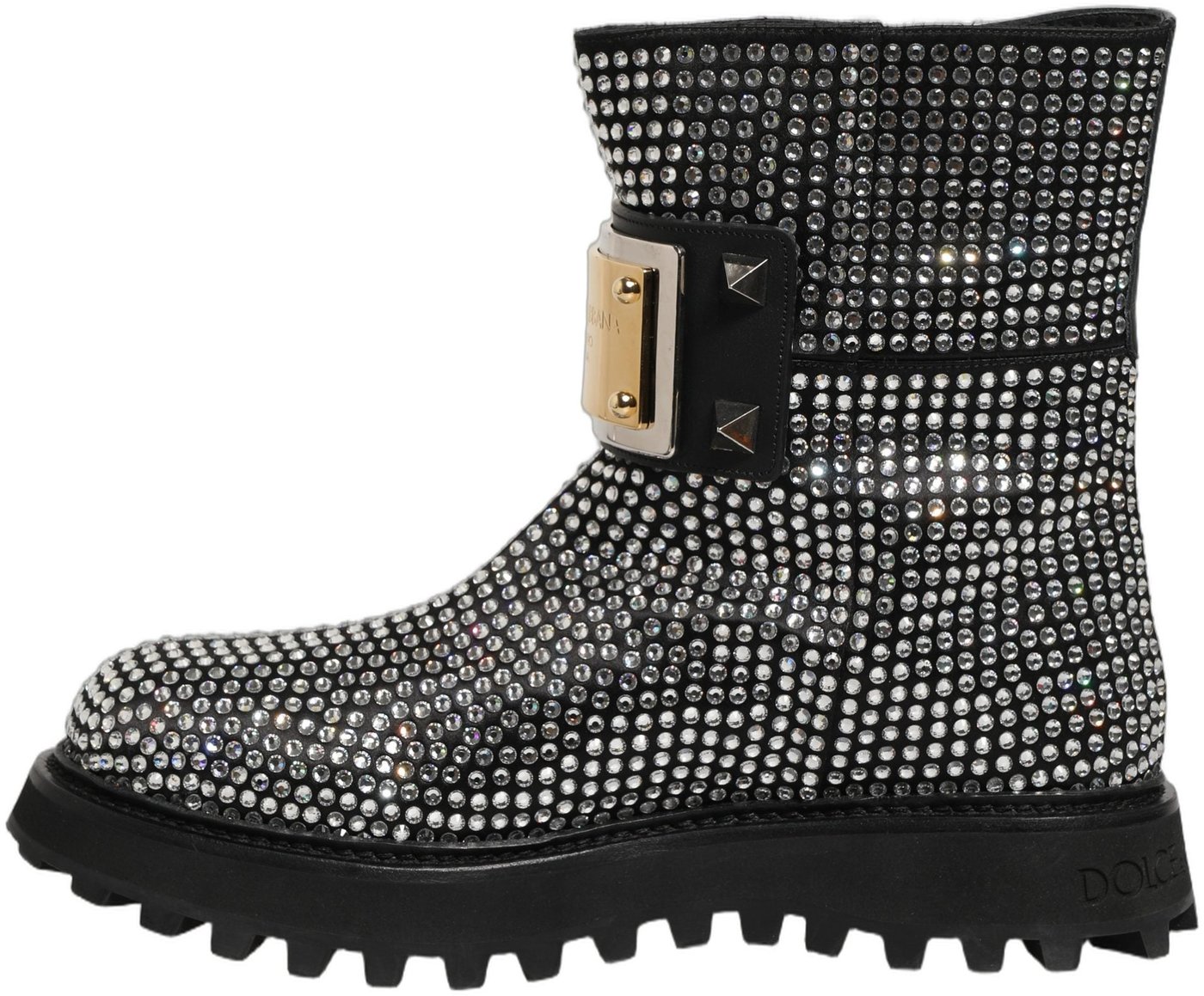 Dolce & Gabbana Black Crystal Embellished Short Boots Shoes