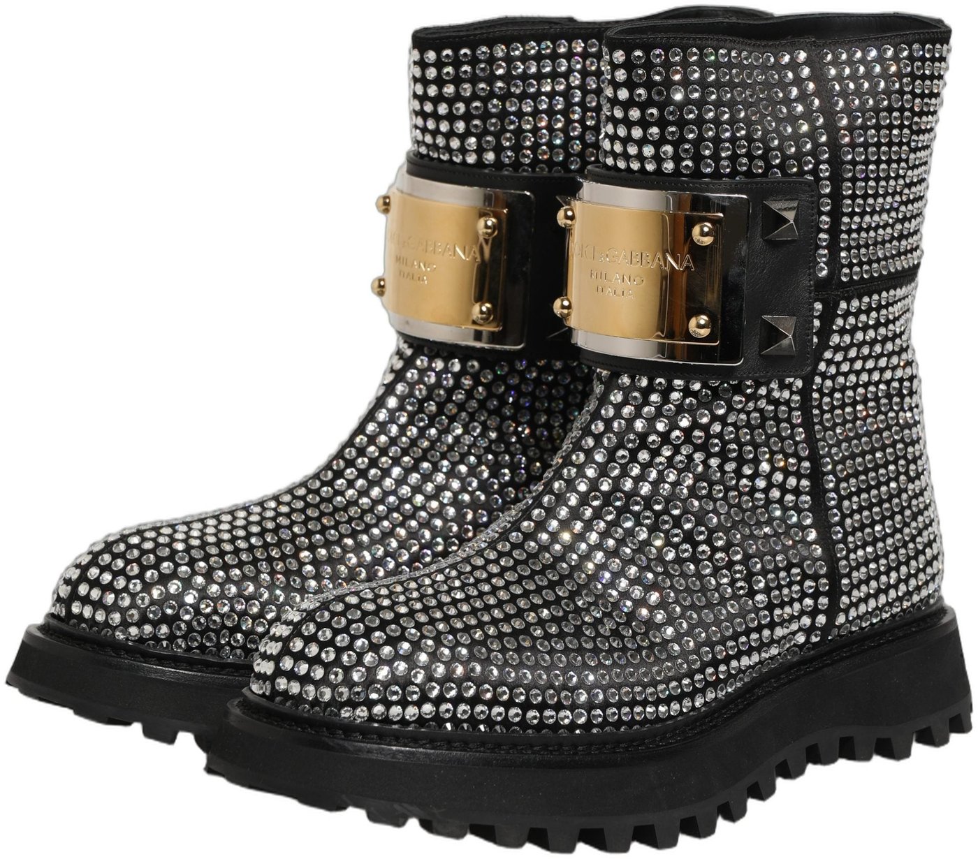 Dolce & Gabbana Black Crystal Embellished Short Boots Shoes