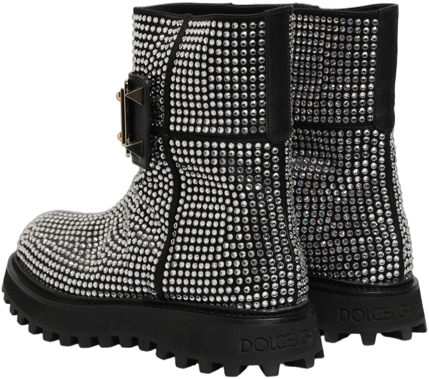 Dolce & Gabbana Black Crystal Embellished Short Boots Shoes