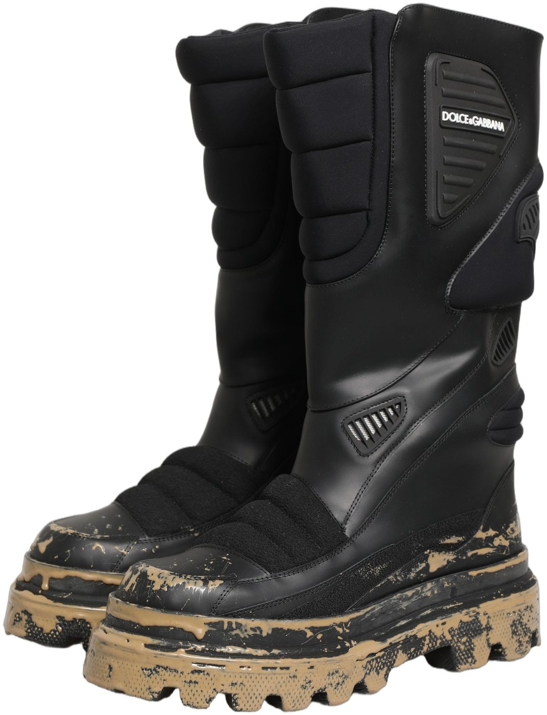 Dolce & Gabbana Black Leather Biker Mid Calf Men Boots Shoes