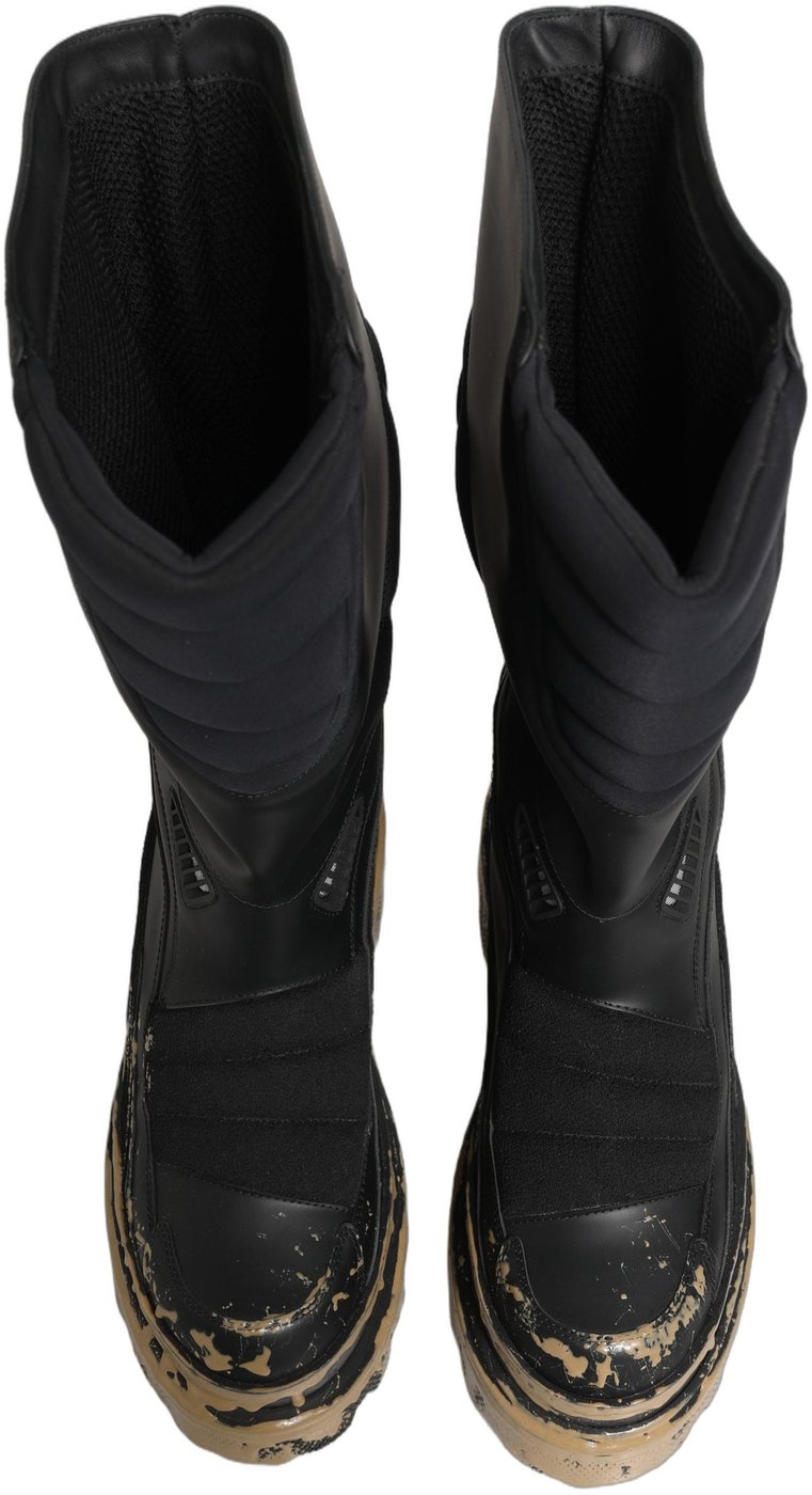 Dolce & Gabbana Black Leather Biker Mid Calf Men Boots Shoes