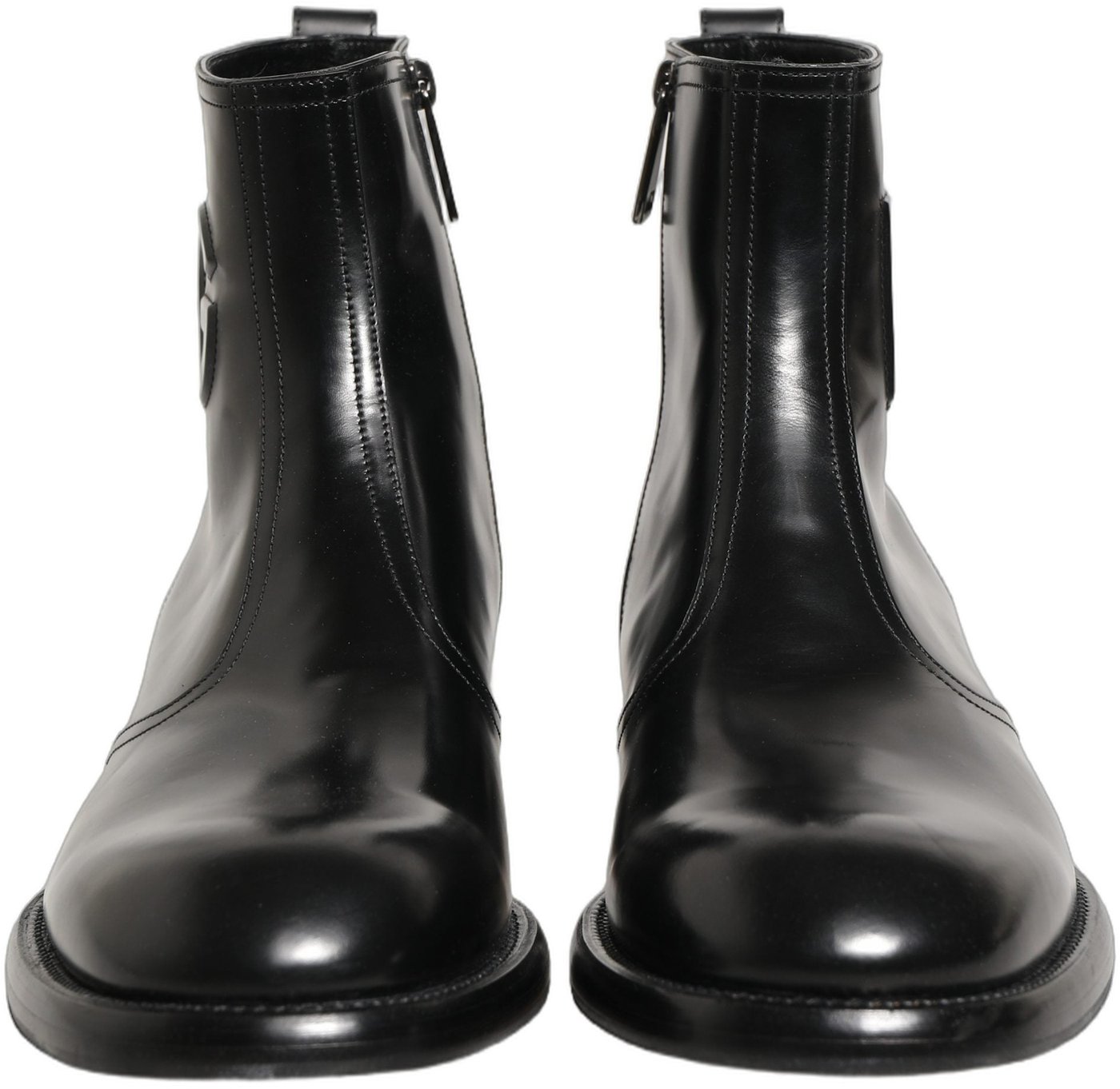 Dolce & Gabbana Black Leather Embossed Logo Ankle Boots Shoes