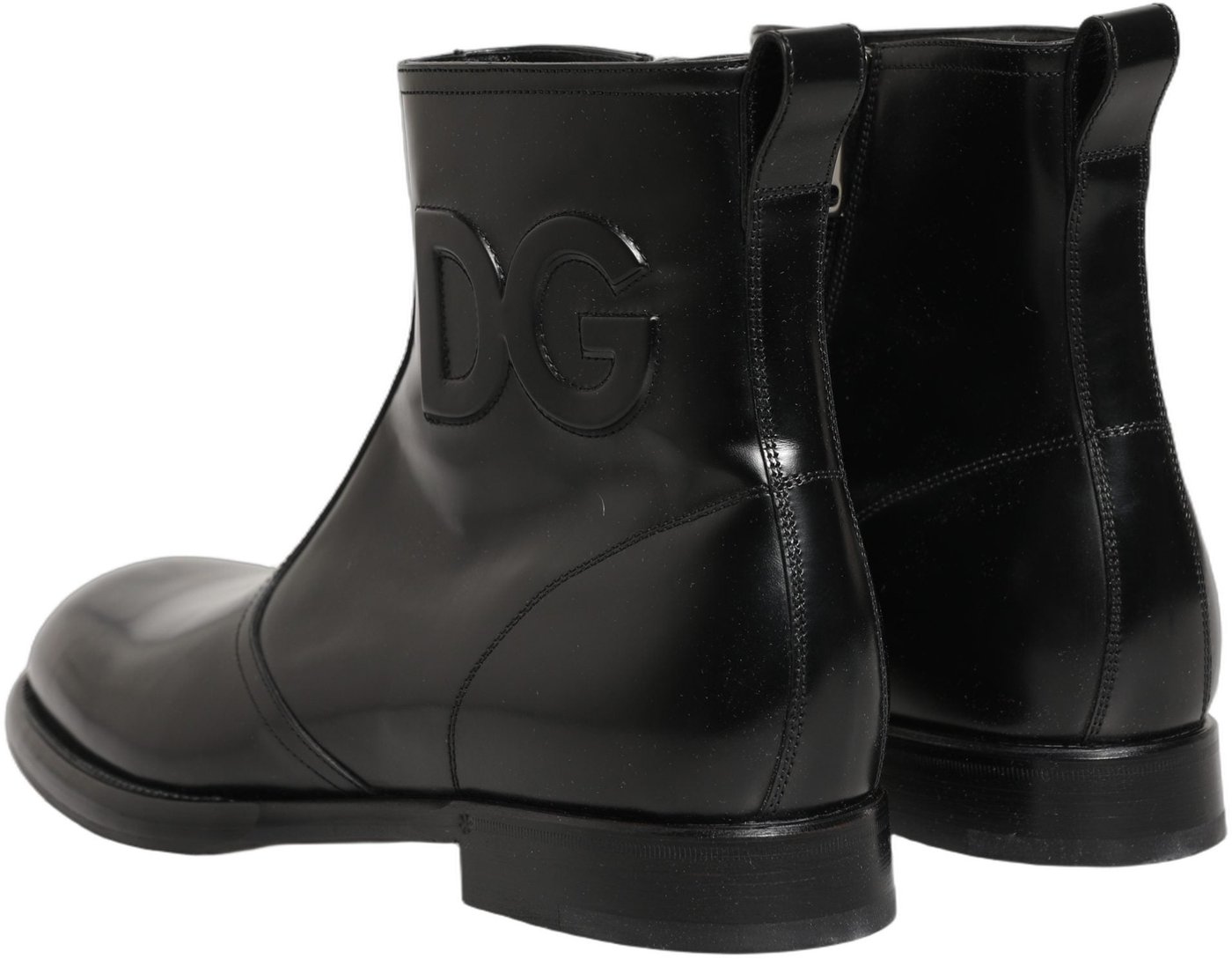 Dolce & Gabbana Black Leather Embossed Logo Ankle Boots Shoes