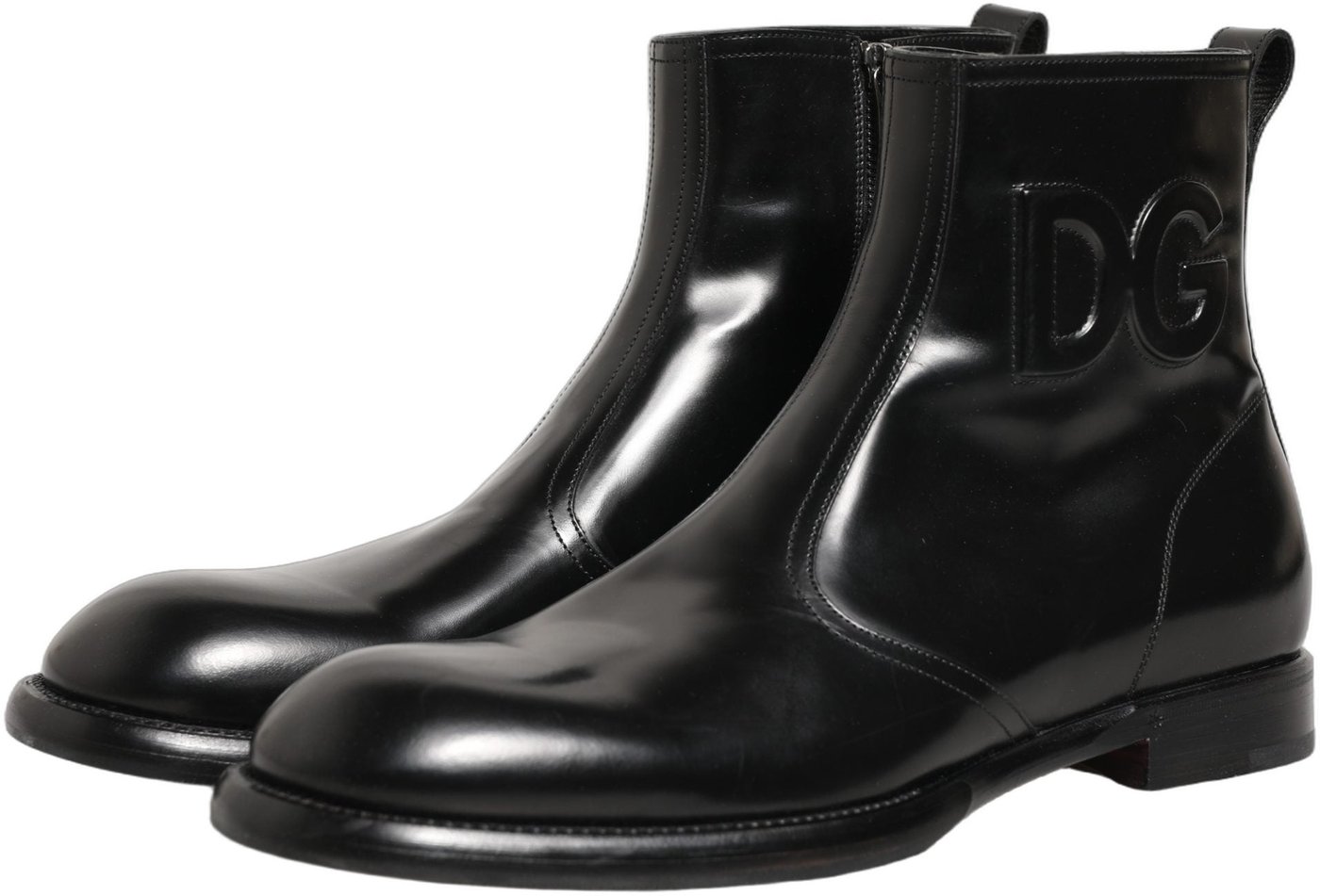 Dolce & Gabbana Black Leather Embossed Logo Ankle Boots Shoes