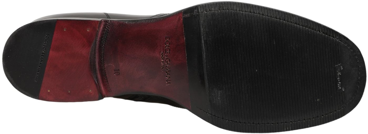 Dolce & Gabbana Black Leather Embossed Logo Ankle Boots Shoes