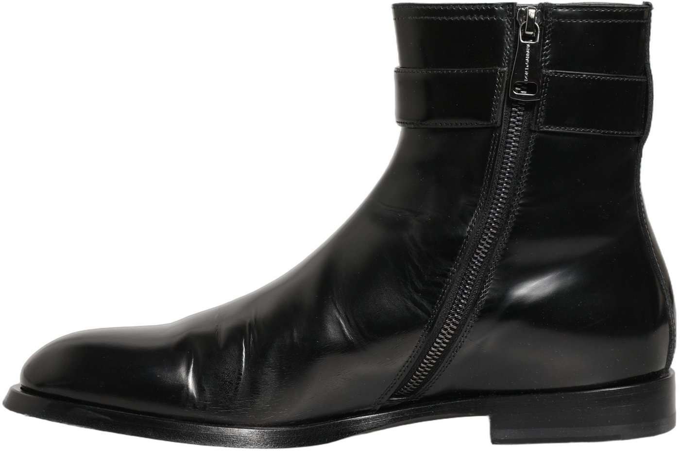 Dolce & Gabbana Black Leather Logo Buckle Mid Calf Boots Shoes