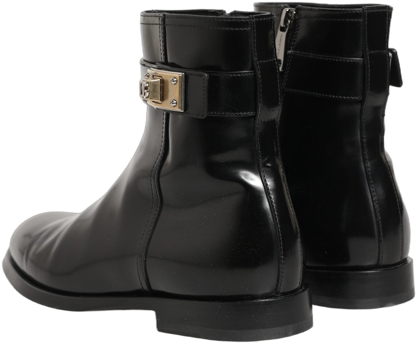 Dolce & Gabbana Black Leather Logo Buckle Mid Calf Boots Shoes