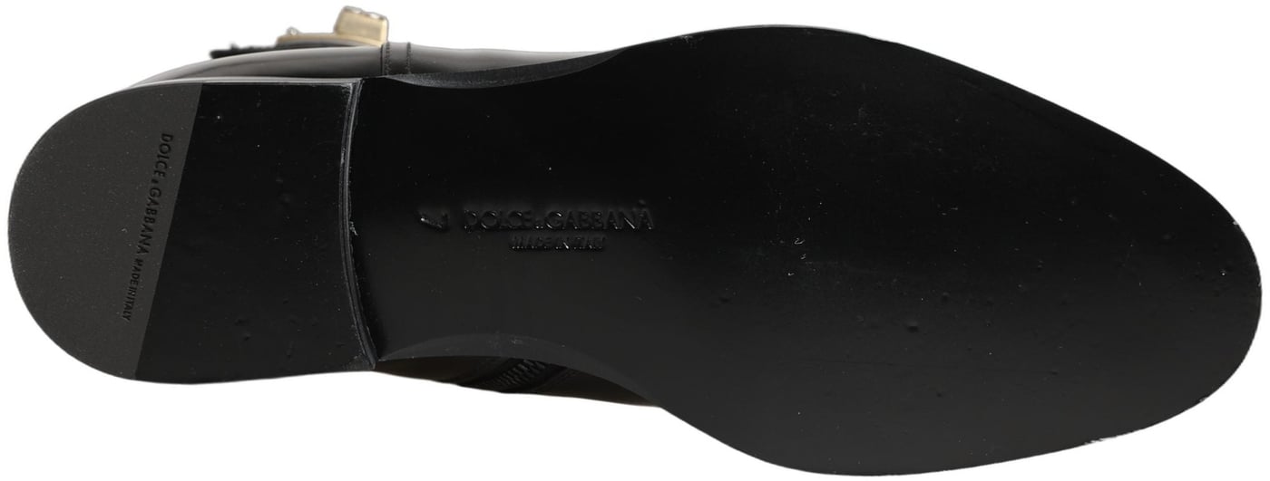 Dolce & Gabbana Black Leather Logo Buckle Mid Calf Boots Shoes