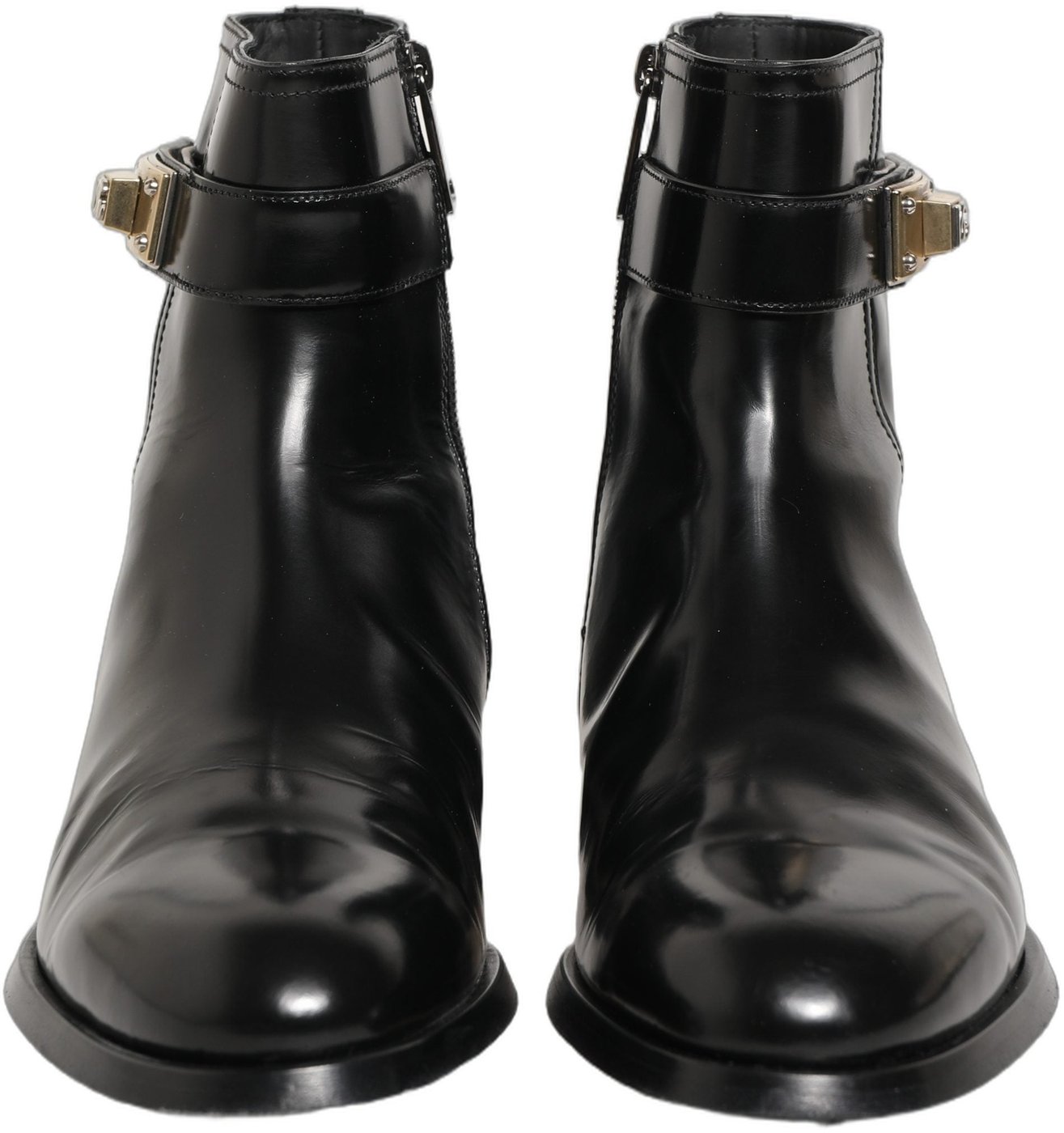 Dolce & Gabbana Black Leather Logo Buckle Mid Calf Boots Shoes