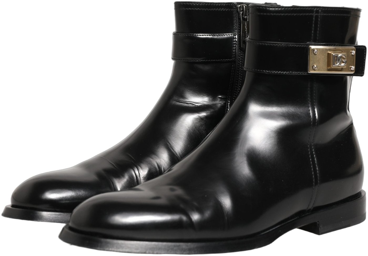 Dolce & Gabbana Black Leather Logo Buckle Mid Calf Boots Shoes