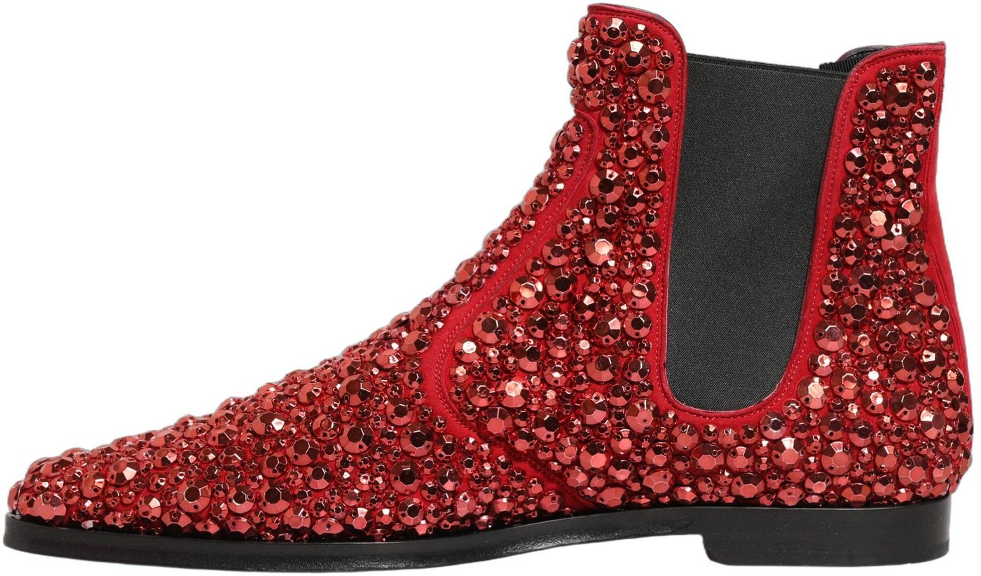 Dolce & Gabbana Red Embellished Chelsea Ankle Boots Shoes