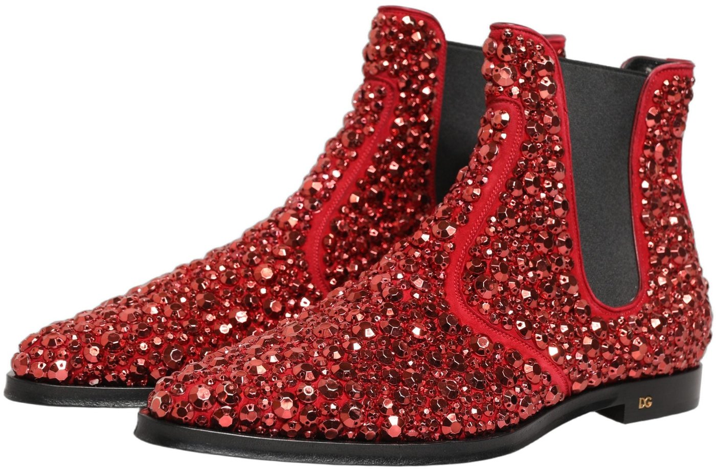 Dolce & Gabbana Red Embellished Chelsea Ankle Boots Shoes