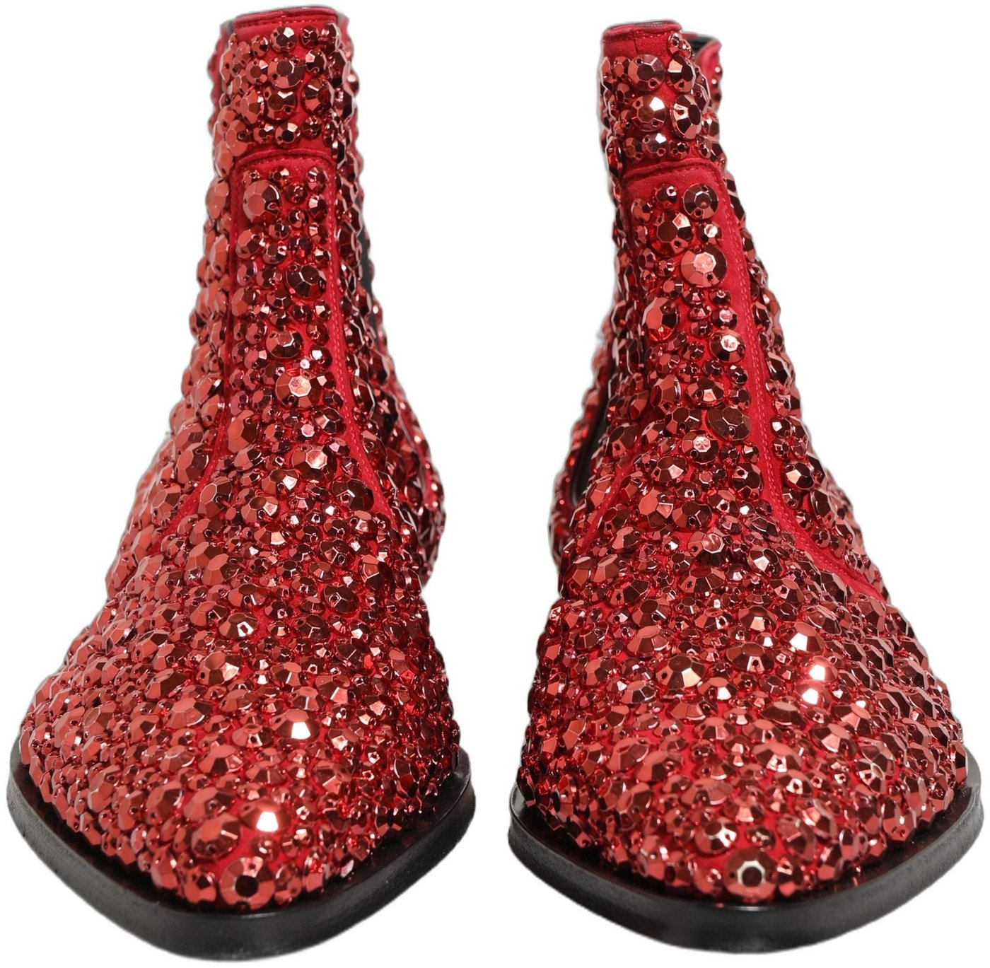 Dolce & Gabbana Red Embellished Chelsea Ankle Boots Shoes