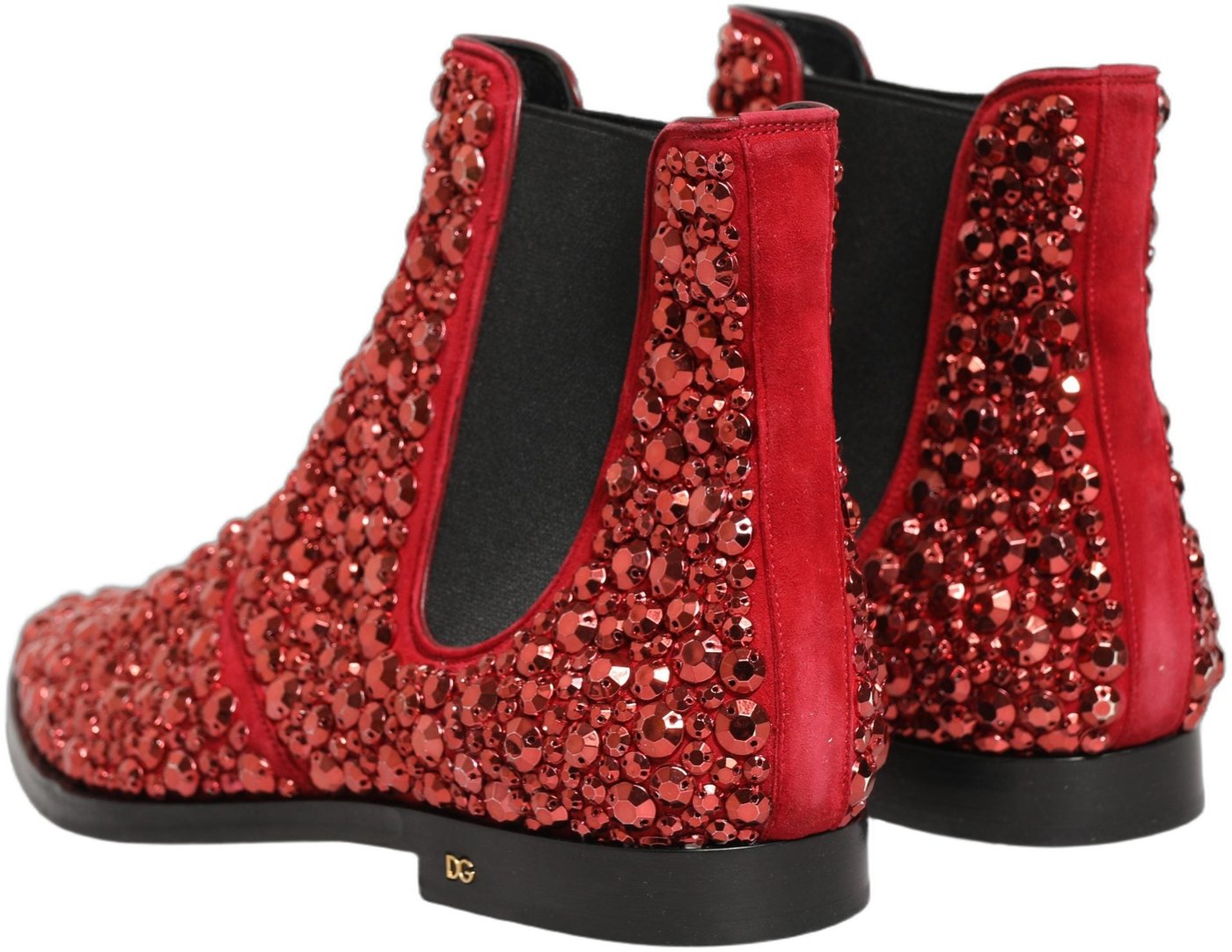 Dolce & Gabbana Red Embellished Chelsea Ankle Boots Shoes