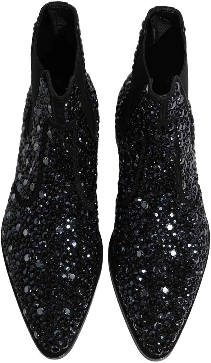 Dolce & Gabbana Black Embellished Chelsea Ankle Boots Shoes