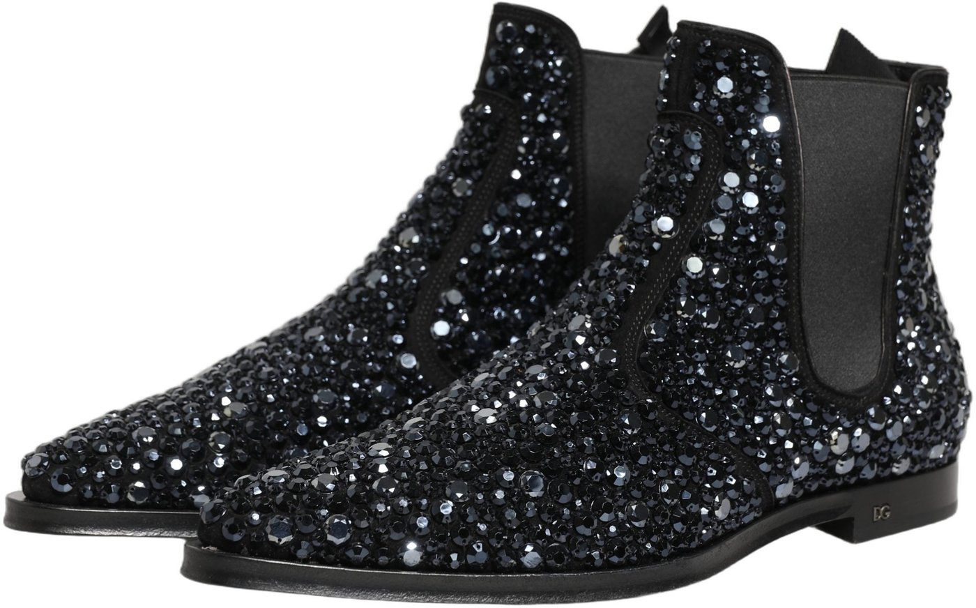 Dolce & Gabbana Black Embellished Chelsea Ankle Boots Shoes