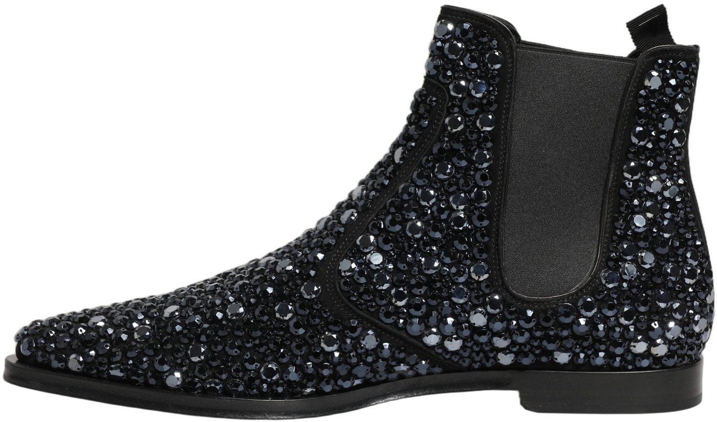 Dolce & Gabbana Black Embellished Chelsea Ankle Boots Shoes