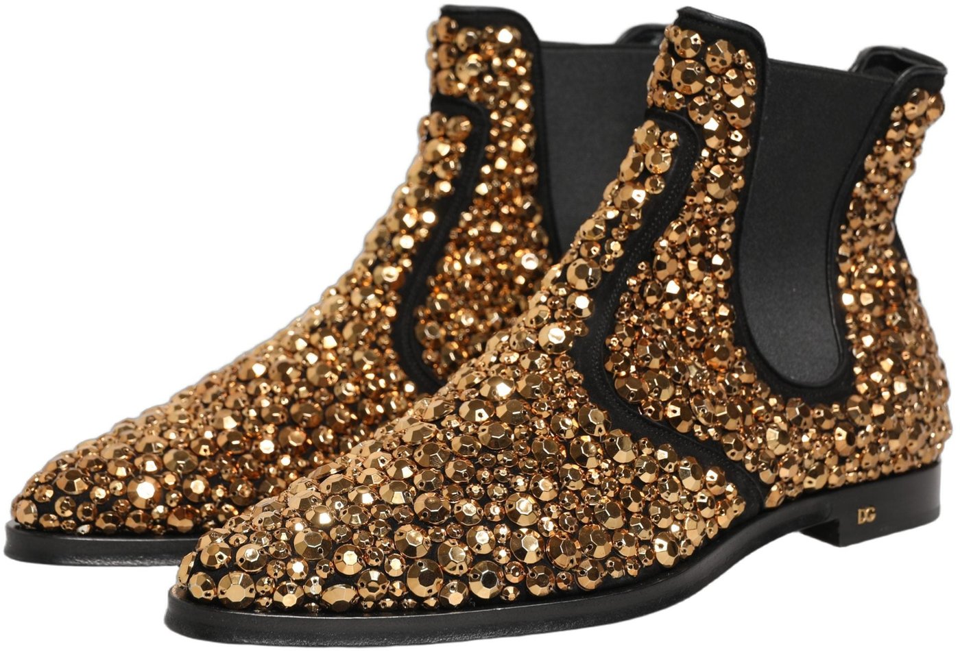 Dolce & Gabbana Gold Embellished Chelsea Ankle Boots Shoes
