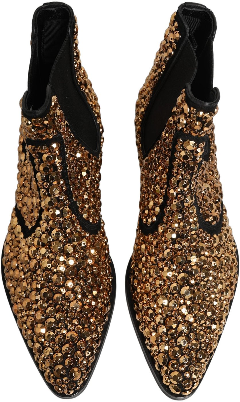Dolce & Gabbana Gold Embellished Chelsea Ankle Boots Shoes