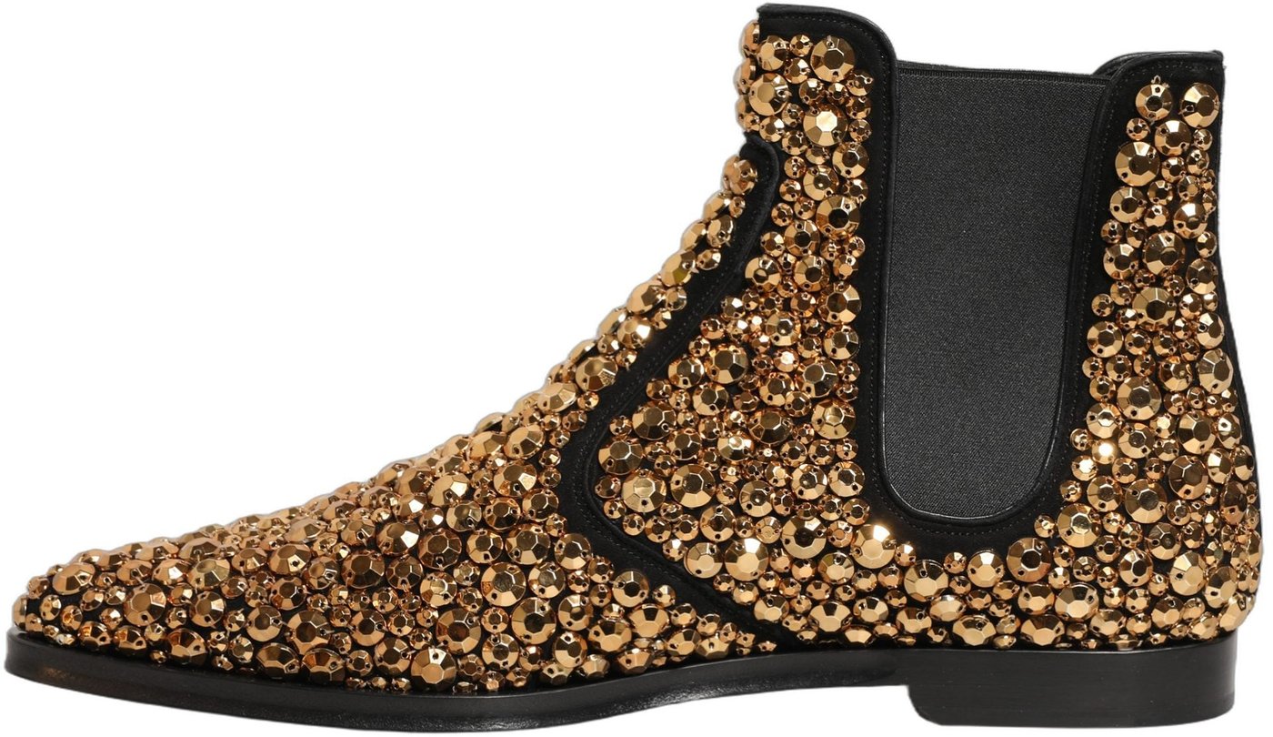 Dolce & Gabbana Gold Embellished Chelsea Ankle Boots Shoes
