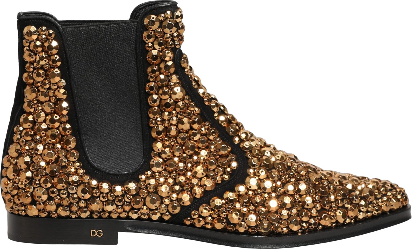 Dolce & Gabbana Gold Embellished Chelsea Ankle Boots Shoes
