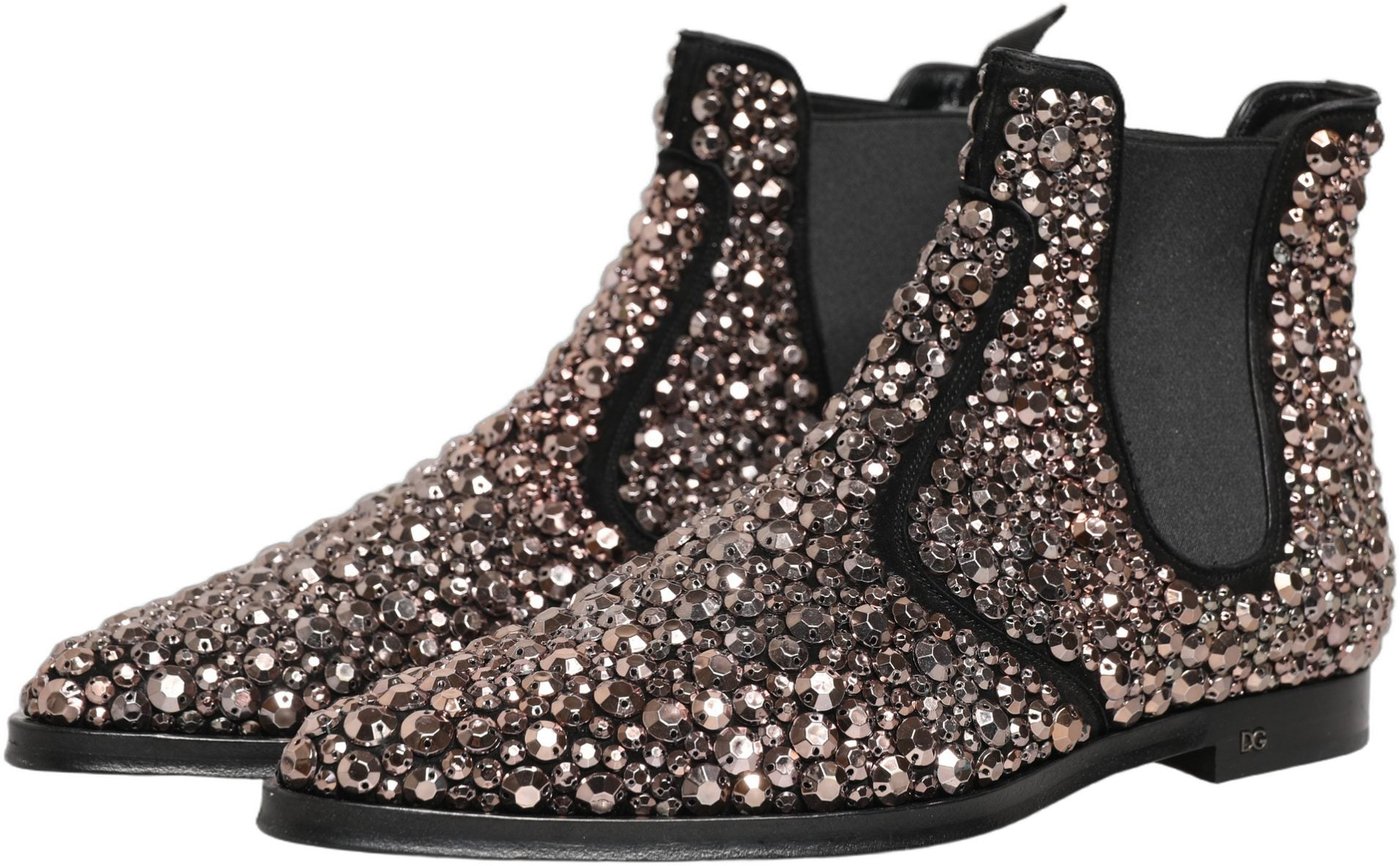 Dolce & Gabbana Silver Embellished Chelsea Ankle Boots Shoes