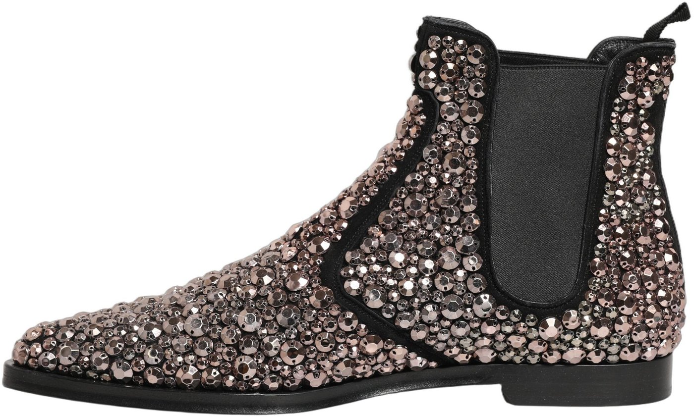Dolce & Gabbana Silver Embellished Chelsea Ankle Boots Shoes