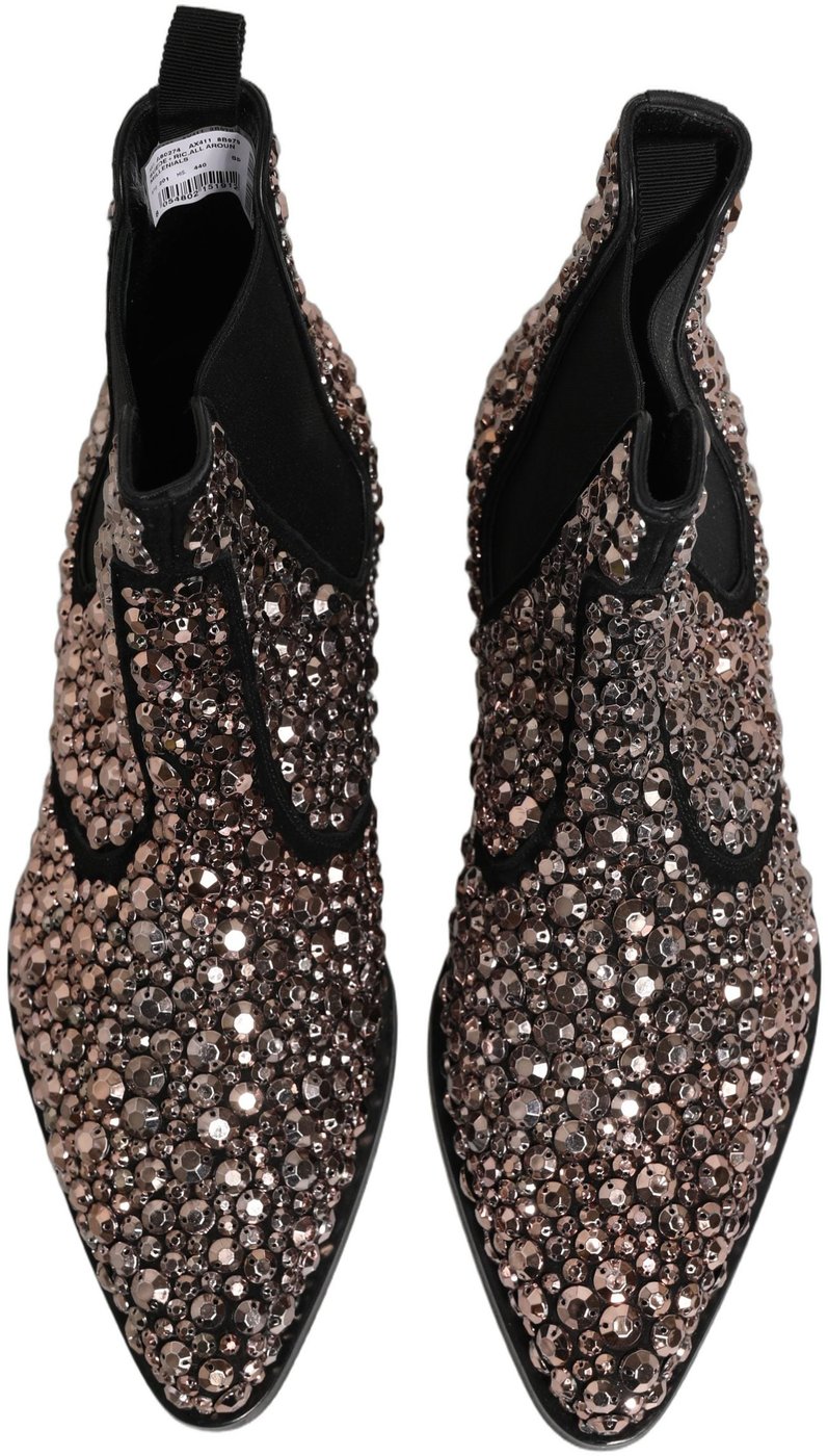 Dolce & Gabbana Silver Embellished Chelsea Ankle Boots Shoes