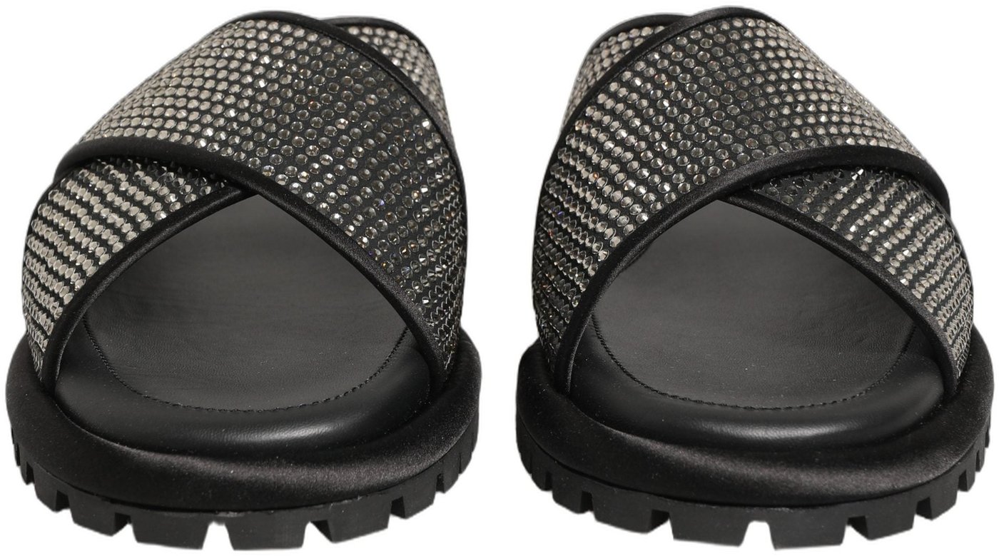 Dolce & Gabbana Black Strass Criss Cross Slide Sandals Shoes