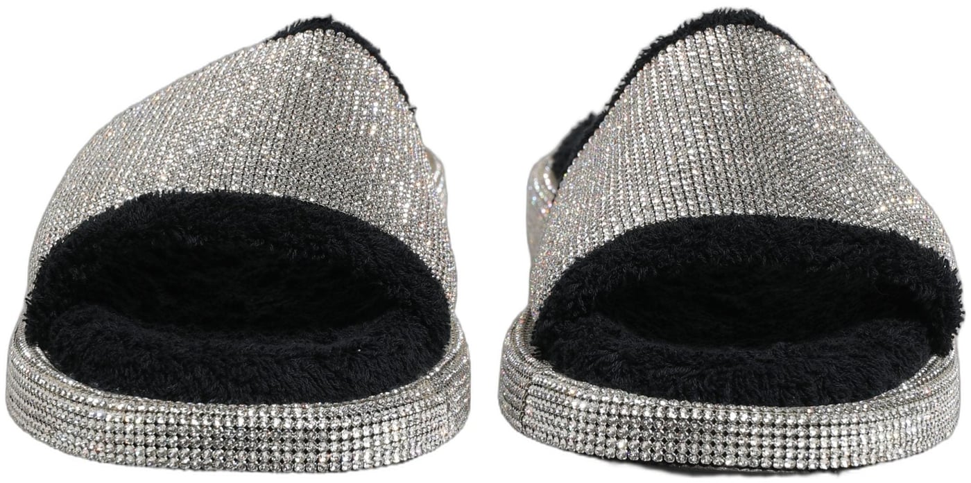 Dolce & Gabbana Black Crystal Embellished Platform Men Slides Shoes
