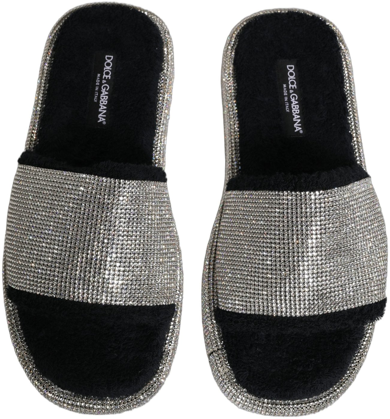 Dolce & Gabbana Black Crystal Embellished Platform Men Slides Shoes
