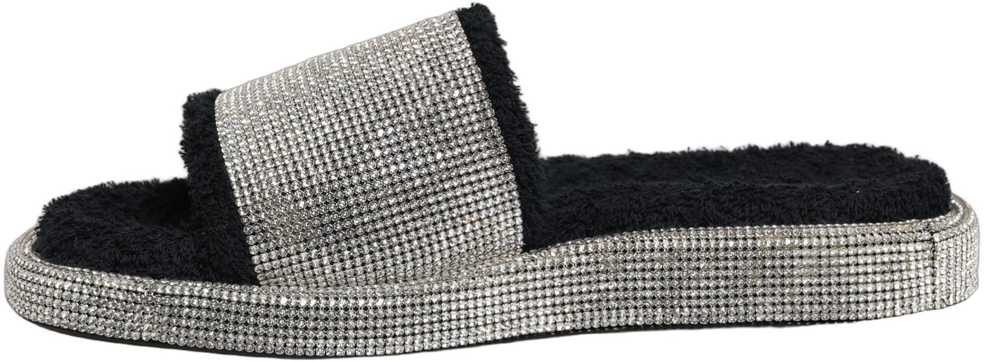 Dolce & Gabbana Black Crystal Embellished Platform Men Slides Shoes