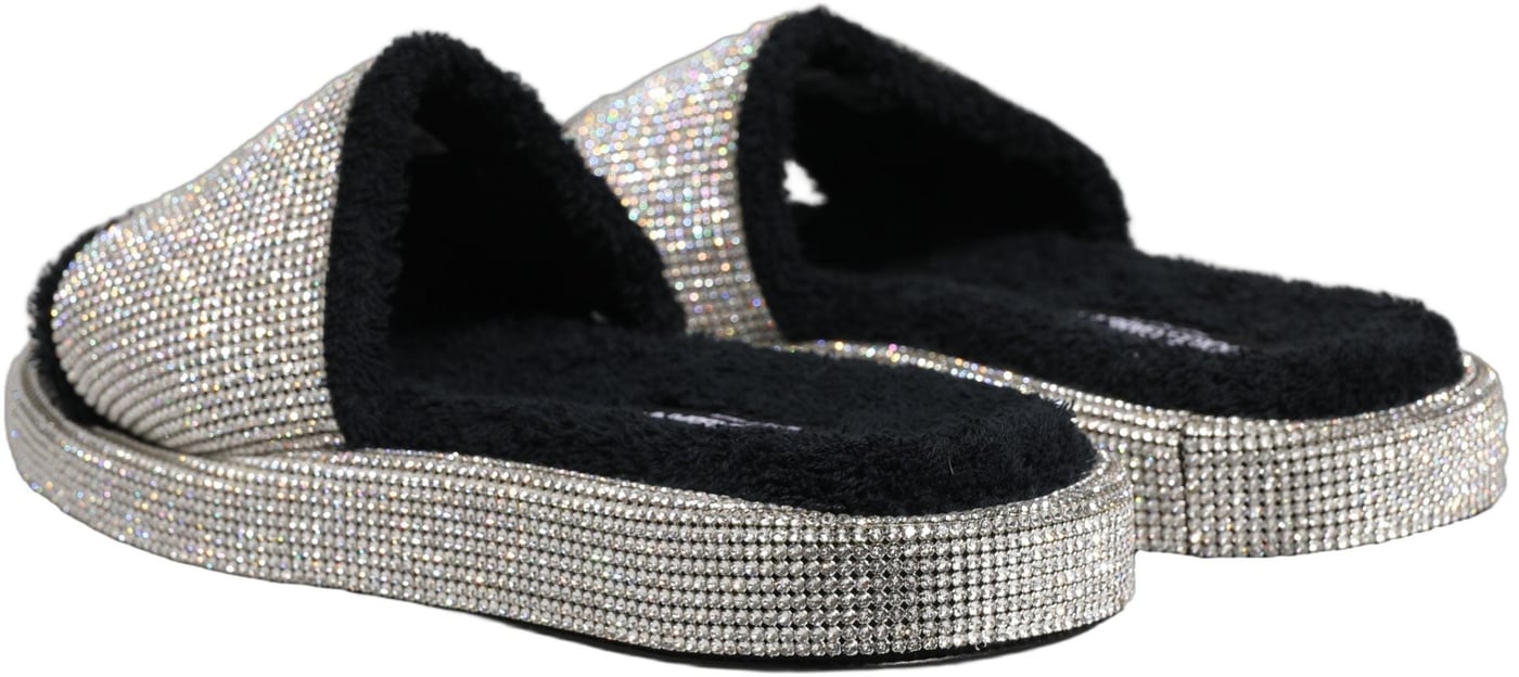 Dolce & Gabbana Black Crystal Embellished Platform Men Slides Shoes