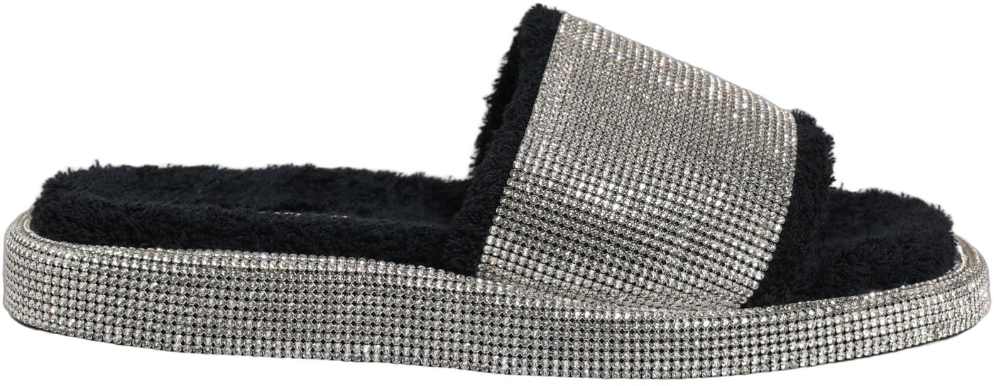 Dolce & Gabbana Black Crystal Embellished Platform Men Slides Shoes