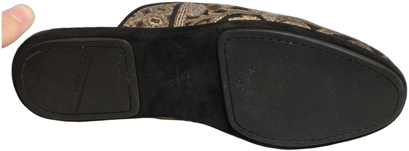 Dolce & Gabbana Black Floral Jacquard Flats Sandals Men Shoes