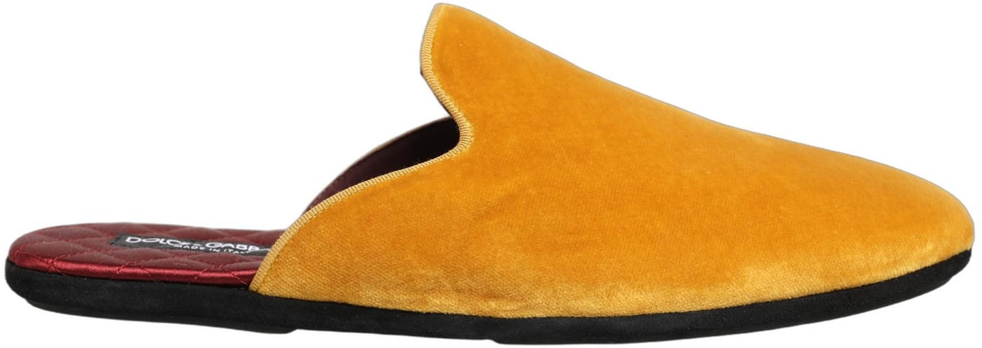 Dolce & Gabbana Yellow Suede Slides Flat Slipper Men Shoes
