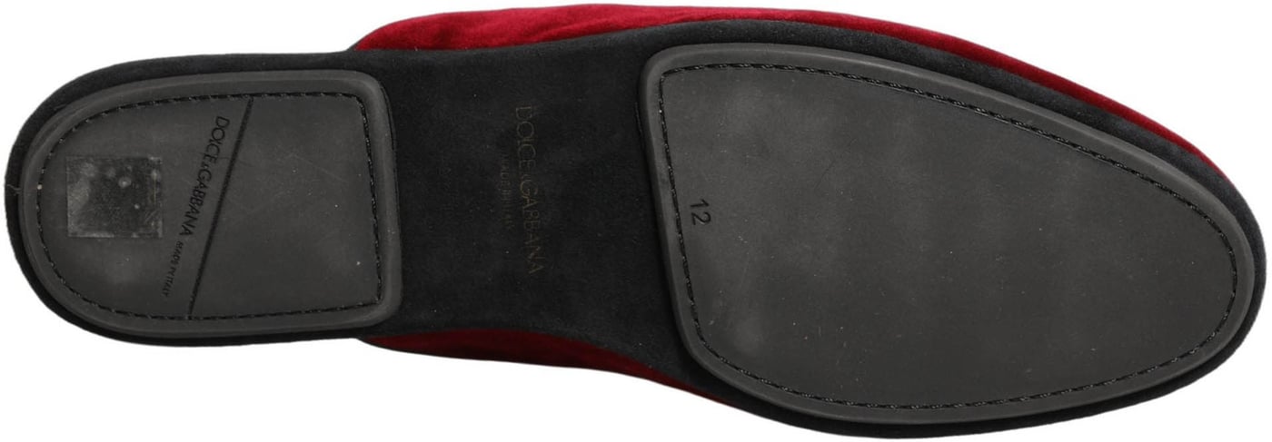 Dolce & Gabbana Red Suede Slides Flat Slipper Men Shoes