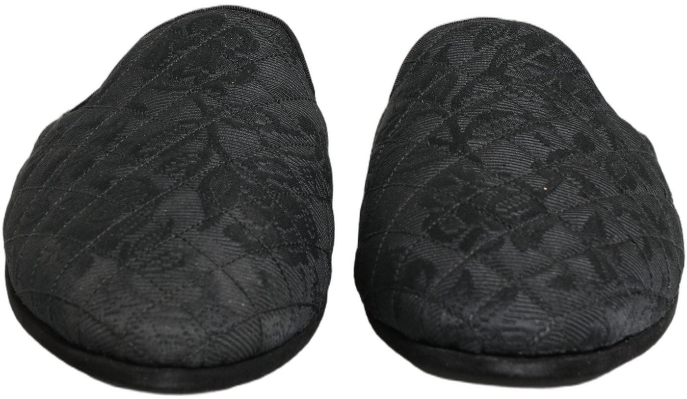 Dolce & Gabbana Black Floral Brocade Slides Slippers Shoes