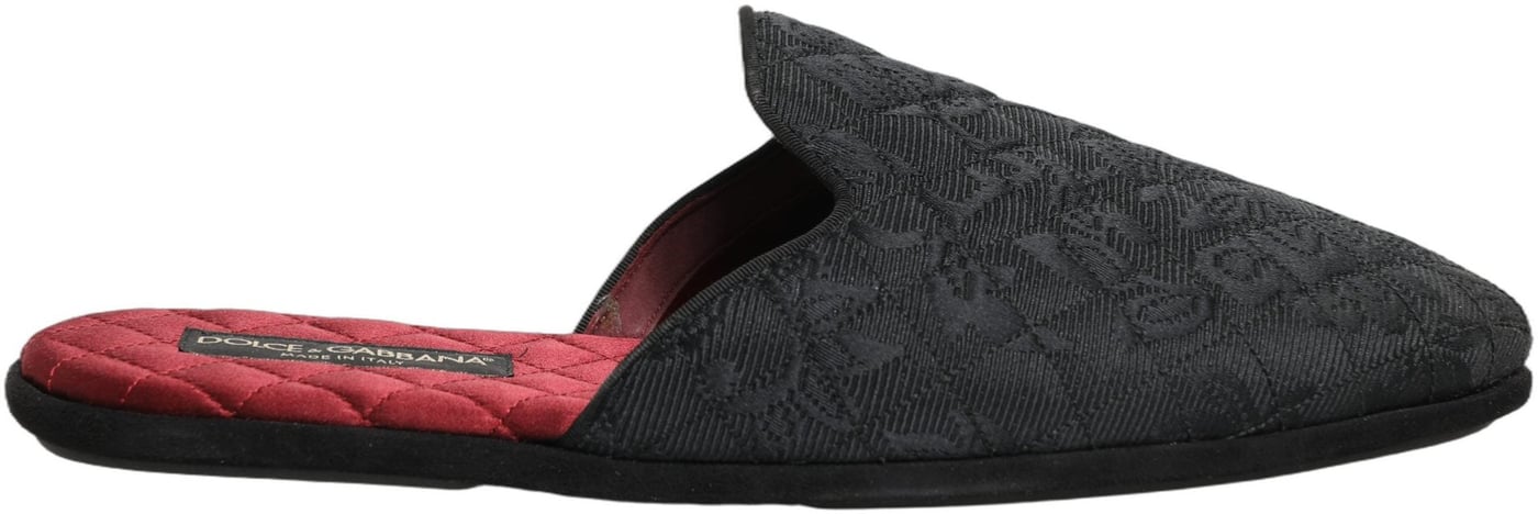 Dolce & Gabbana Black Floral Brocade Slides Slippers Shoes