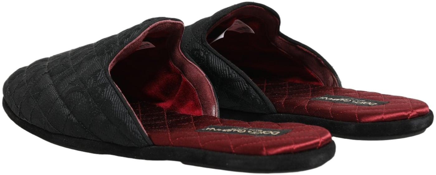 Dolce & Gabbana Black Floral Brocade Slides Slippers Shoes