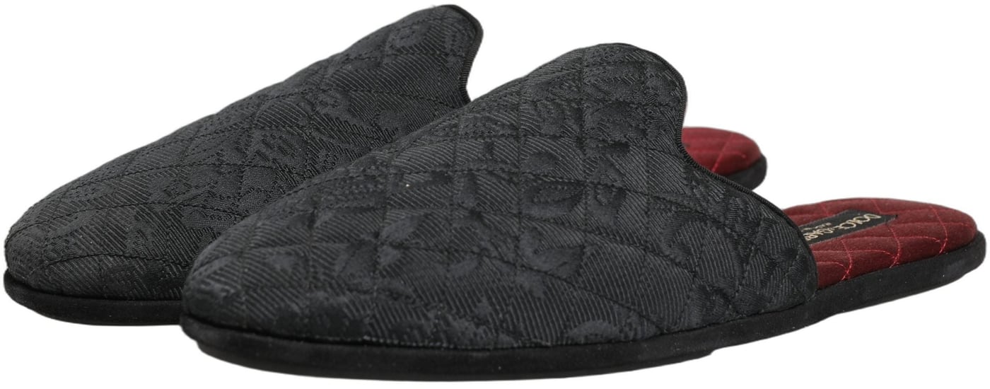 Dolce & Gabbana Black Floral Brocade Slides Slippers Shoes