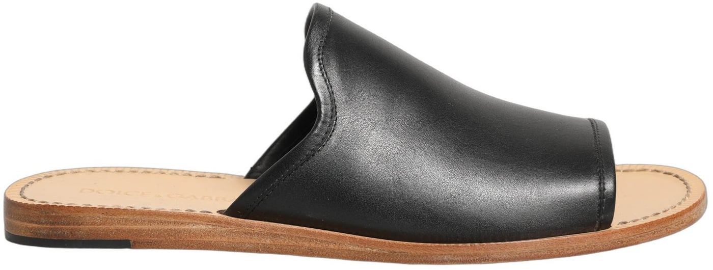 Dolce & Gabbana Brown Leather Slides Sandals Flats Men Shoes
