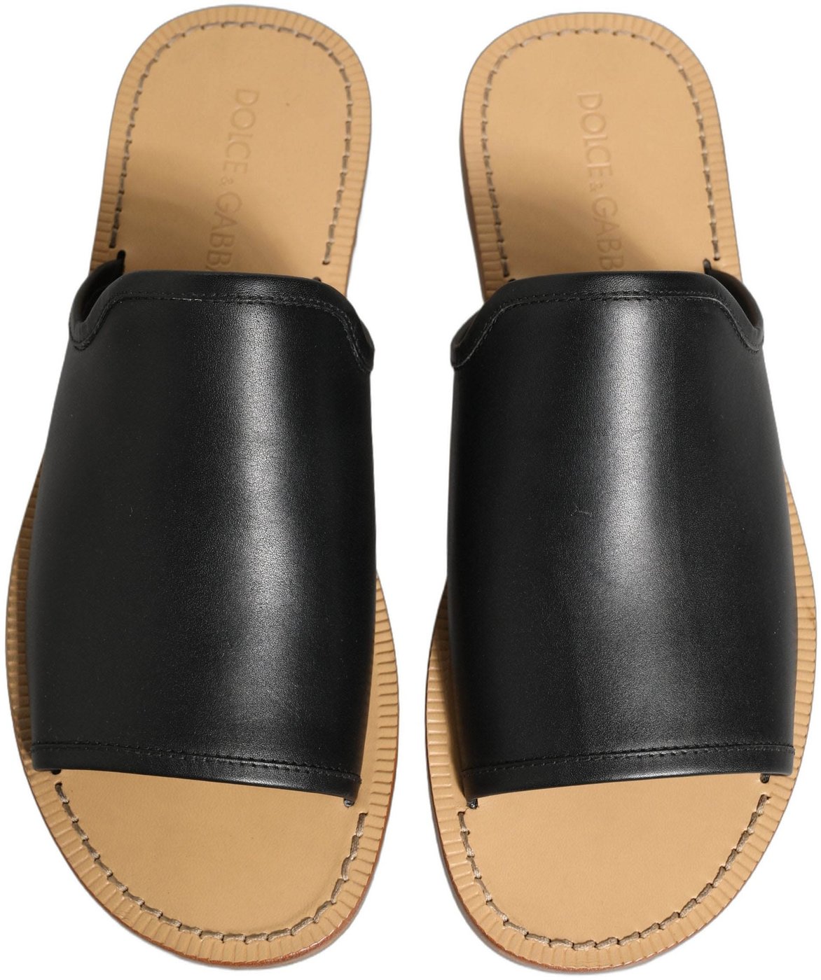 Dolce & Gabbana Brown Leather Slides Sandals Flats Men Shoes