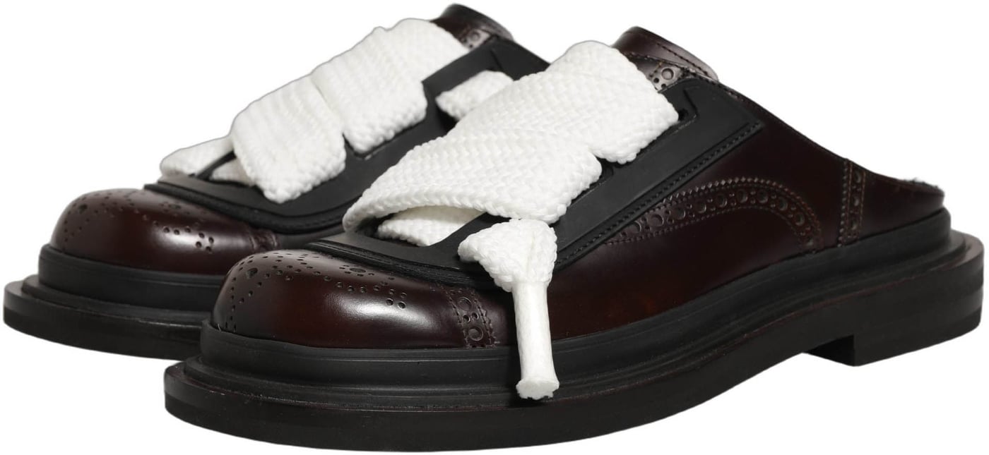 Dolce & Gabbana Brown Leather Slip On Flat Sandals Men Shoes