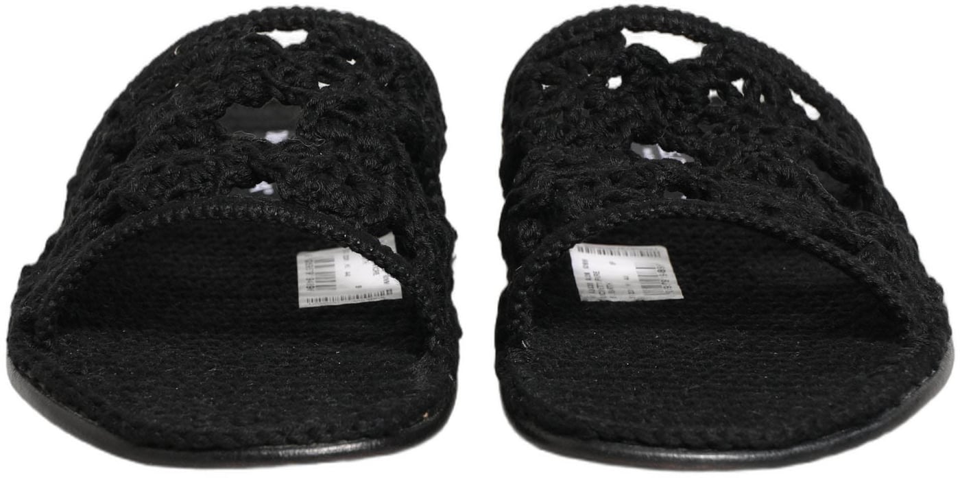 Dolce & Gabbana Black Fabric Woven Slides Sandals Flats Shoes