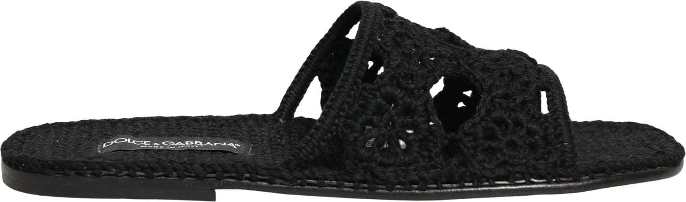 Dolce & Gabbana Black Fabric Woven Slides Sandals Flats Shoes