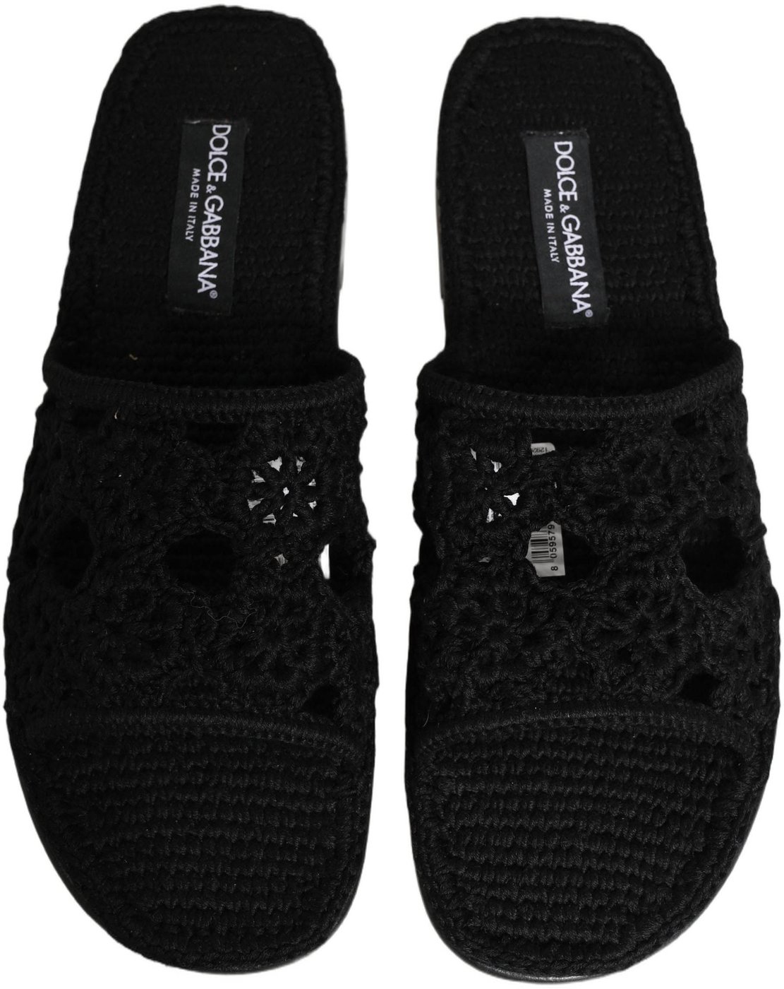 Dolce & Gabbana Black Fabric Woven Slides Sandals Flats Shoes