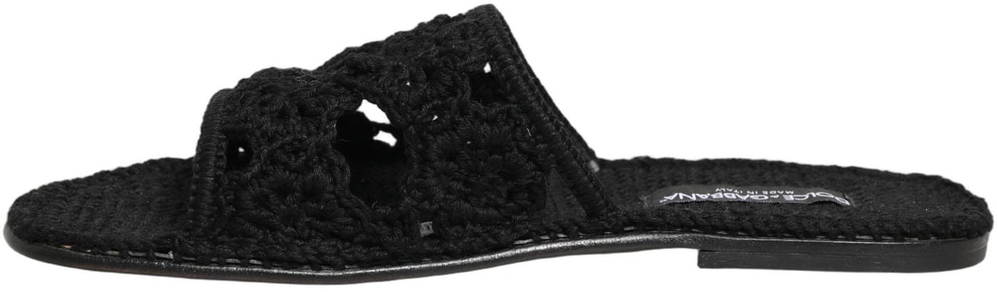 Dolce & Gabbana Black Fabric Woven Slides Sandals Flats Shoes