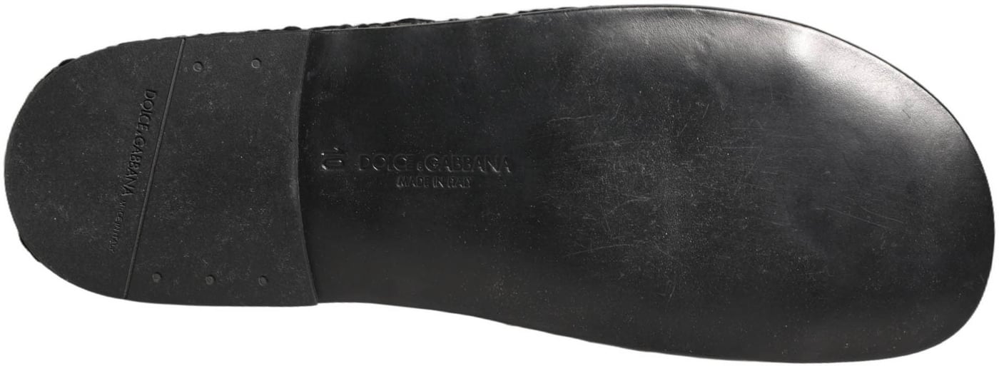 Dolce & Gabbana Black Fabric Woven Slides Sandals Flats Shoes
