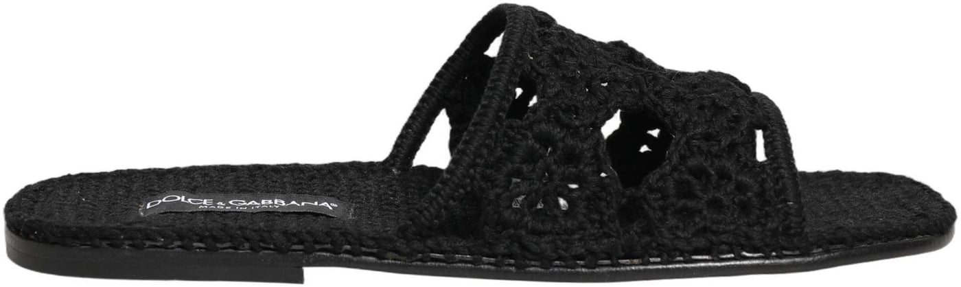 Dolce & Gabbana Black Fabric Woven Slides Sandals Flats Shoes